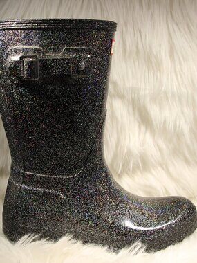 Hunter Women’s Starcloud Rain Boots Black Glitter US8 -  EU39 - See Video